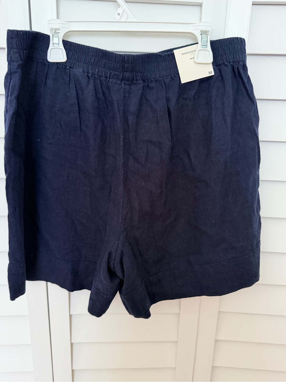 Banana Republic Navy Elastic-Waist Linen-Blend Shorts